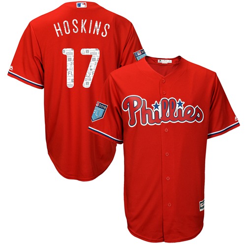 Phillies #17 Rhys Hoskins Red 2018 Spring Training Cool Base Stitched MLB Jersey
